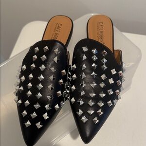 Black Mules PointedToe Spike Embellished Slipon Brand New 8.5 Hot Rebel Footwear